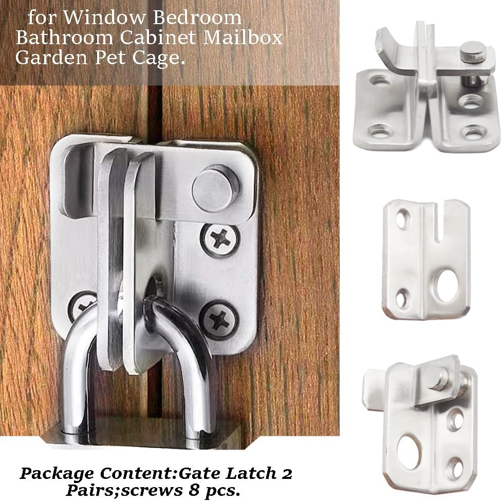 2 Pairs Slide Bolt Gate Latch Stainless Steel Brushed Finish Padlock Anti-Theft Hasp with Screws for Window Bedroom Bathroom Cabinet Mailbox Garden Pet Cage(UMK)