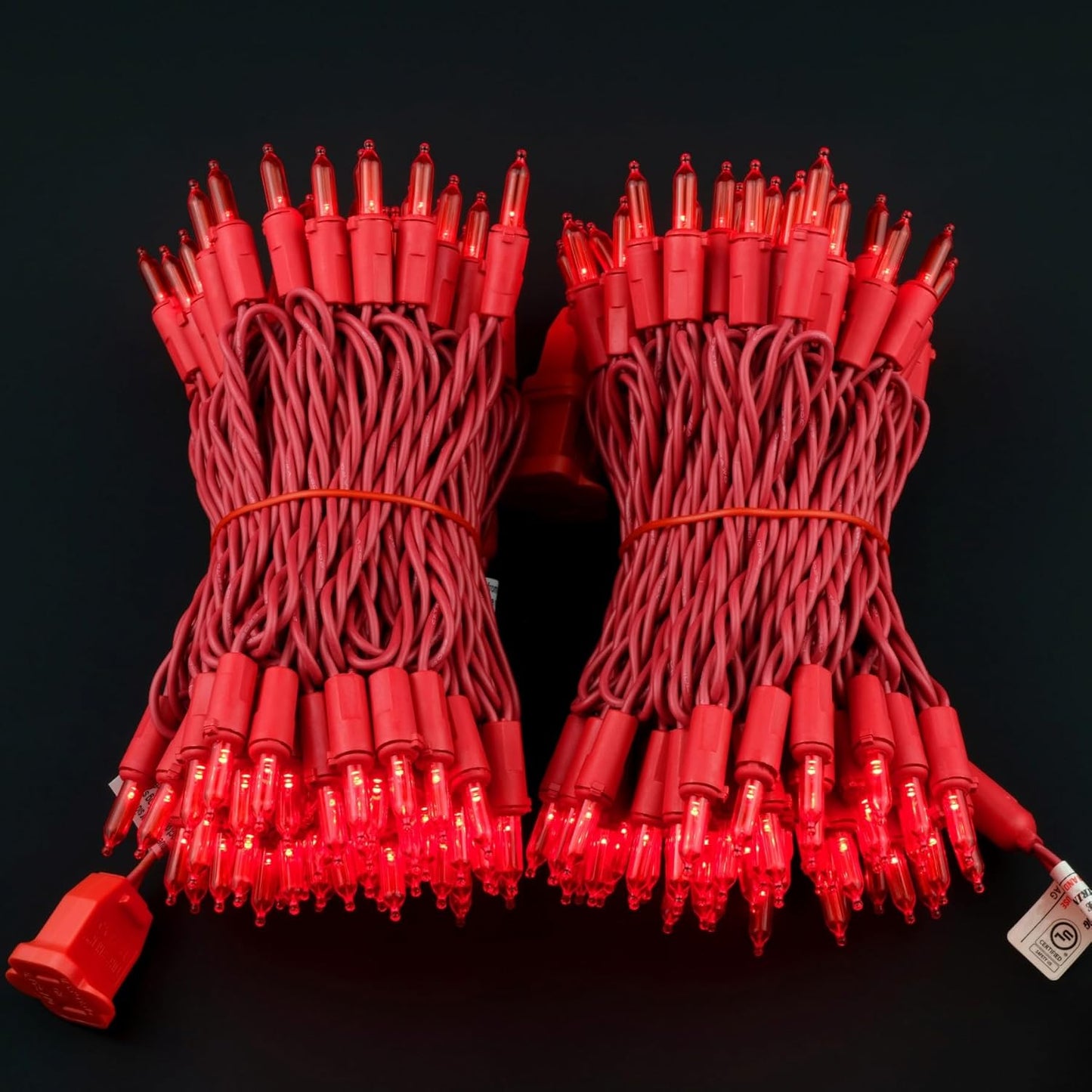 YULETIME 200 Red LED Christmas Lights with Red Wire, Pack of 2 Strands 33 Feet 100 Lights UL Certified Holiday String Light Set