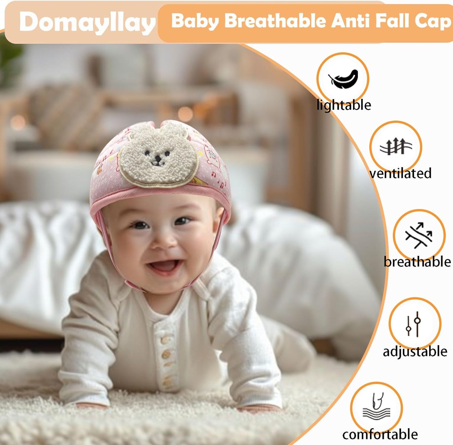 Baby Helmet for Crawing Walking,Soft Infant Safety Helmet,Baby Helmet 1-2 Years for Anti-Fall Head Protector,Adjustable, Breathable