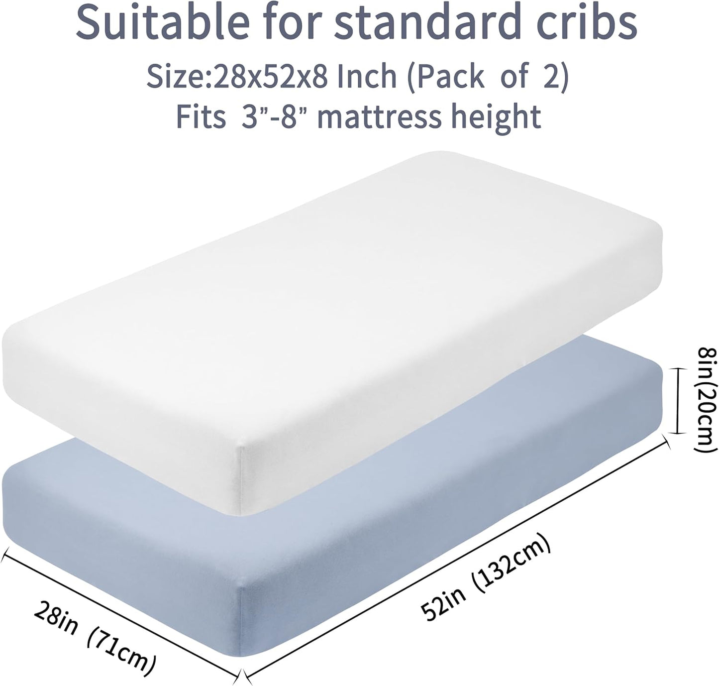 Crib Sheets for Boys Girls,100% Cotton Fitted Crib Sheet 2 Pack for Standard Crib and Toddler Mattress, Super Soft Breathable Baby Sheet 28x52x8in (White & Gray)