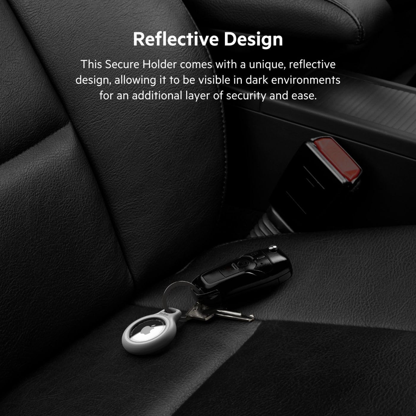 Belkin Apple AirTag Reflective Secure Holder With Key Ring - Apple AirTag Keychain - AirTag Holder - AirTag Keychain Accessories - Reflective & Scratch Resistant AirTag Case With Raised Edges - White