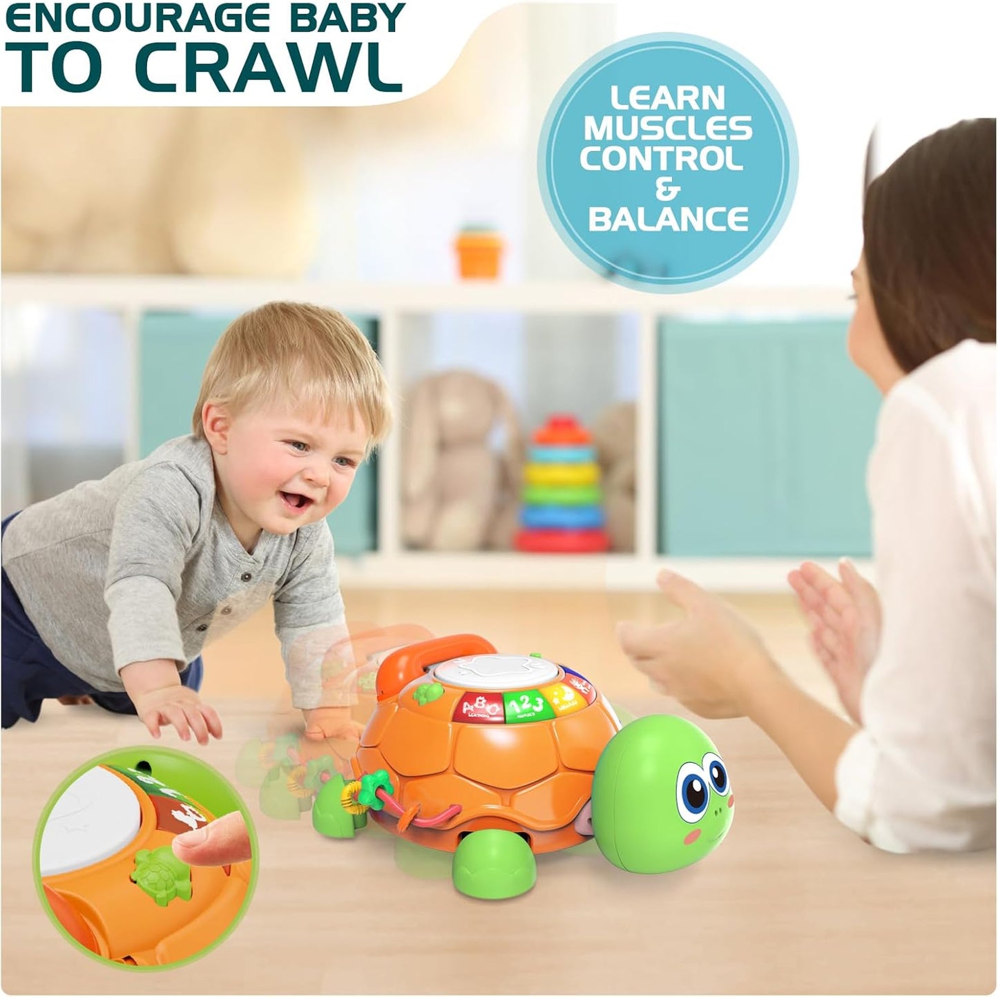 Baby Toys 6 to 12 Months, Musical Turtle Crawling Baby Toys for 12-18 Month, Early Learning Educational Toy with Light & Sound, Birthday Toy for Infant Toddler Boy Girl 7 8 9 10 11 month 1-2 Year Old