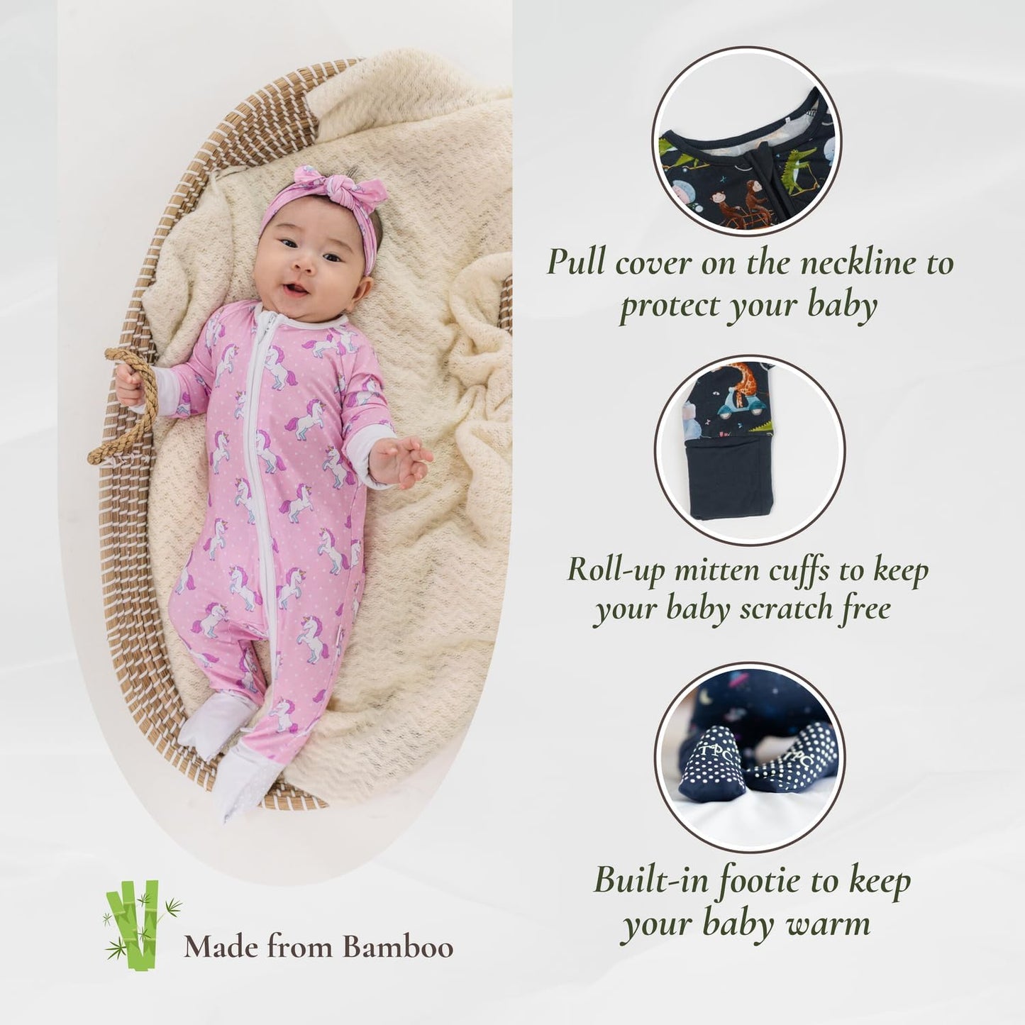 Baby Romper Long Sleeves for 3-24 Month Boys & Girls | 95% Bamboo Viscose Baby Rompers Two-Way Zipper Onesie