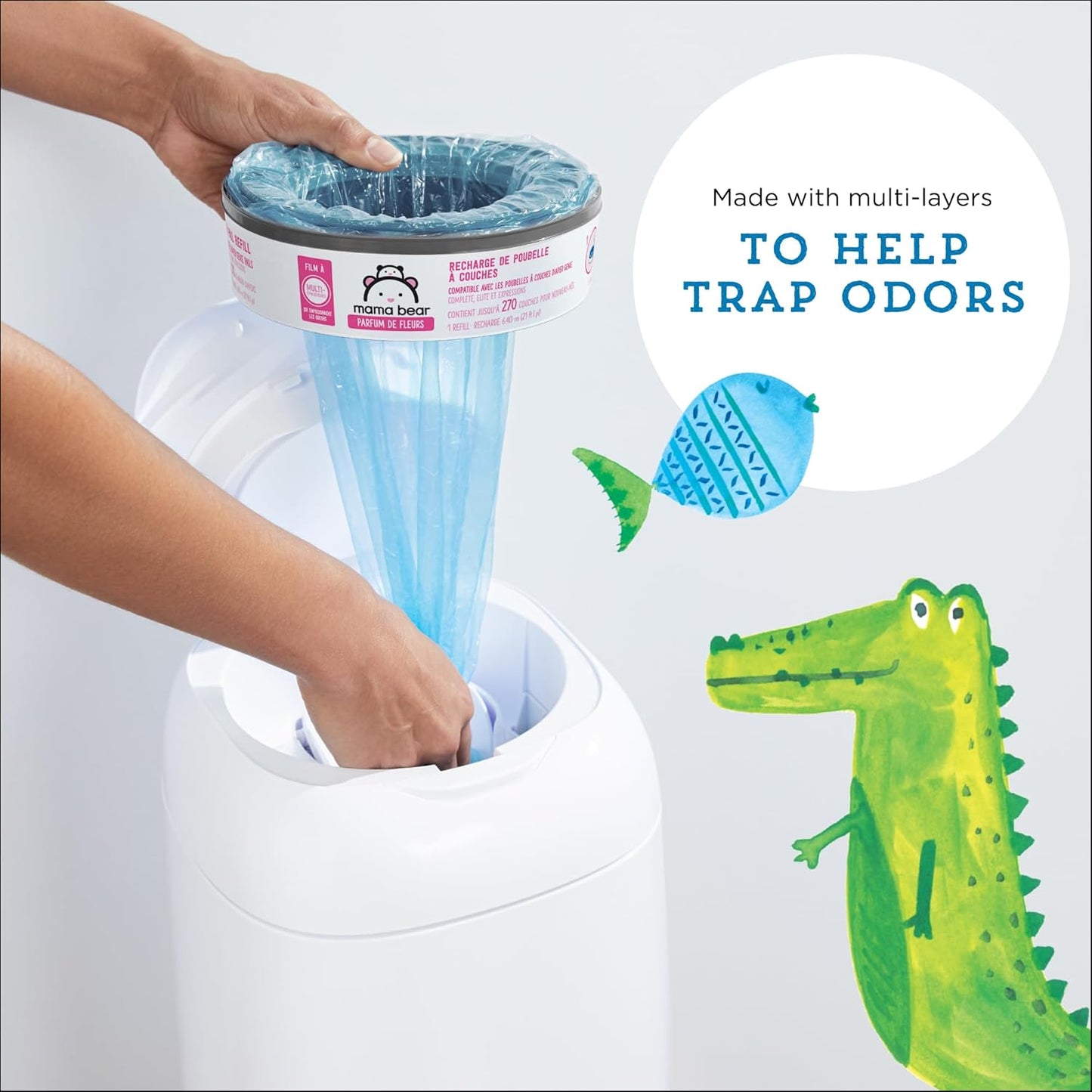 Amazon Brand - Mama Bear Blossoms Scented Diaper Pail Refills for Diaper Genie Pails, 2160 Count (8 Packs of 270 Count)