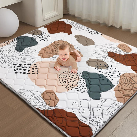 Baby Play Mat - Thicken 71x59 Inch Soft Foam Crawling Mat for Playpen & Floor, Non-Slip Waterproof Activity Playmats for Infants & Toddlers, Portable Foldable & Machine Washable, Boho Design