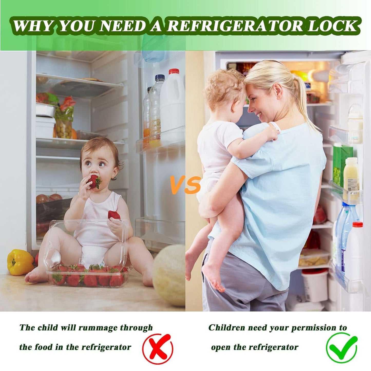Refrigerator Lock with Key, Fridge Locks,Lock for Fridge Freezer, Cabinets and Drawers, Air Oven Air Fryer, Closets, Windows, 2 Pack Refrigerator Lock with 4 Keys (White)