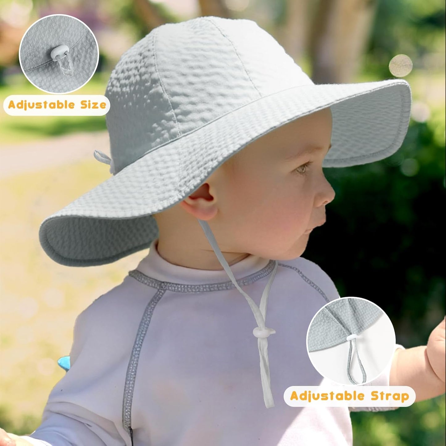 HONGTEYA Baby Sun Hat Toddler Girl Beach Hat Adjustable Outdoor Summer Hat UPF 50+ Sun Protection Wide Brim Infant Kids