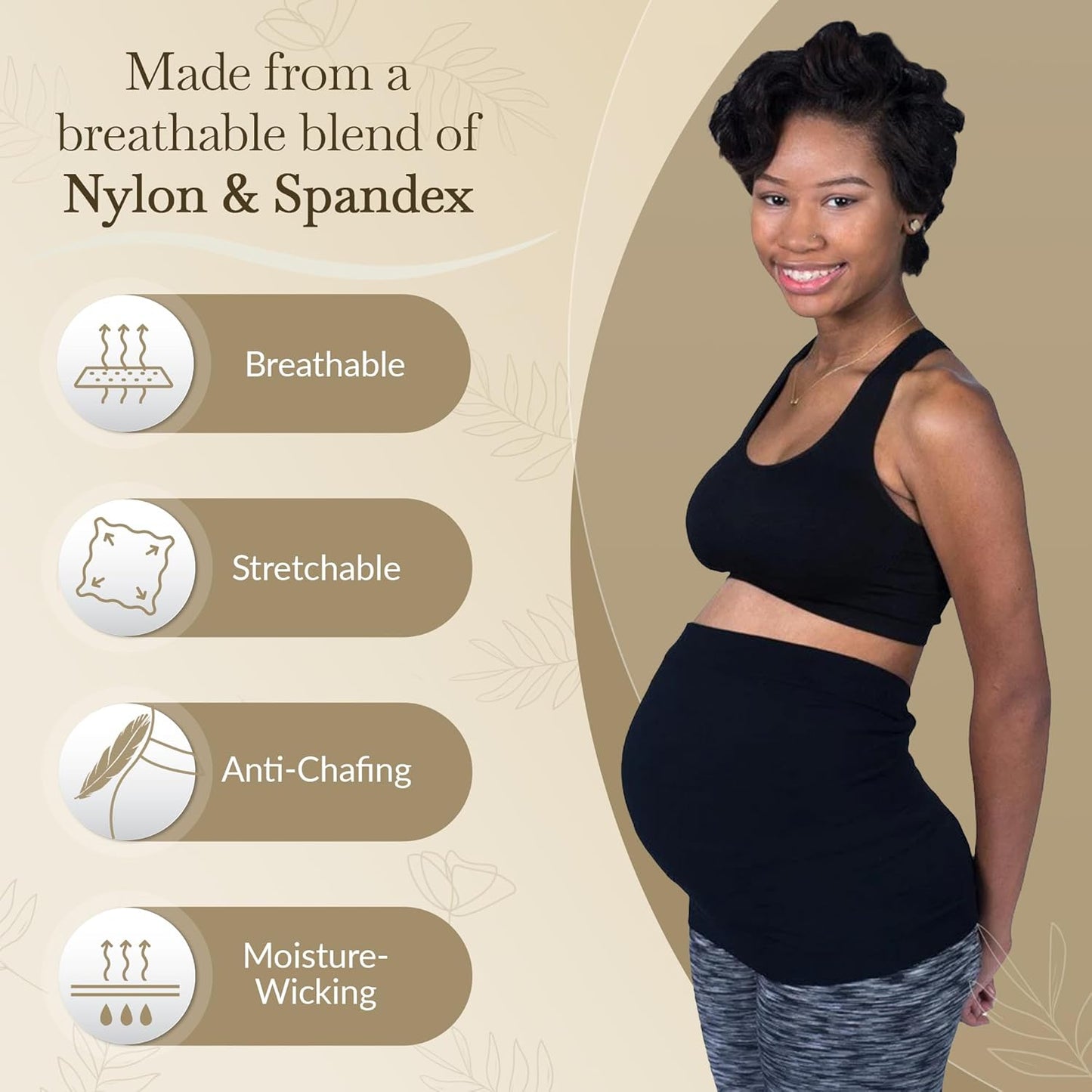 Maternity Belly Band - 4-Way Stretch Post Partum Belly Band For Lumbar & Back Support - Pregnancy Gifts for Moms