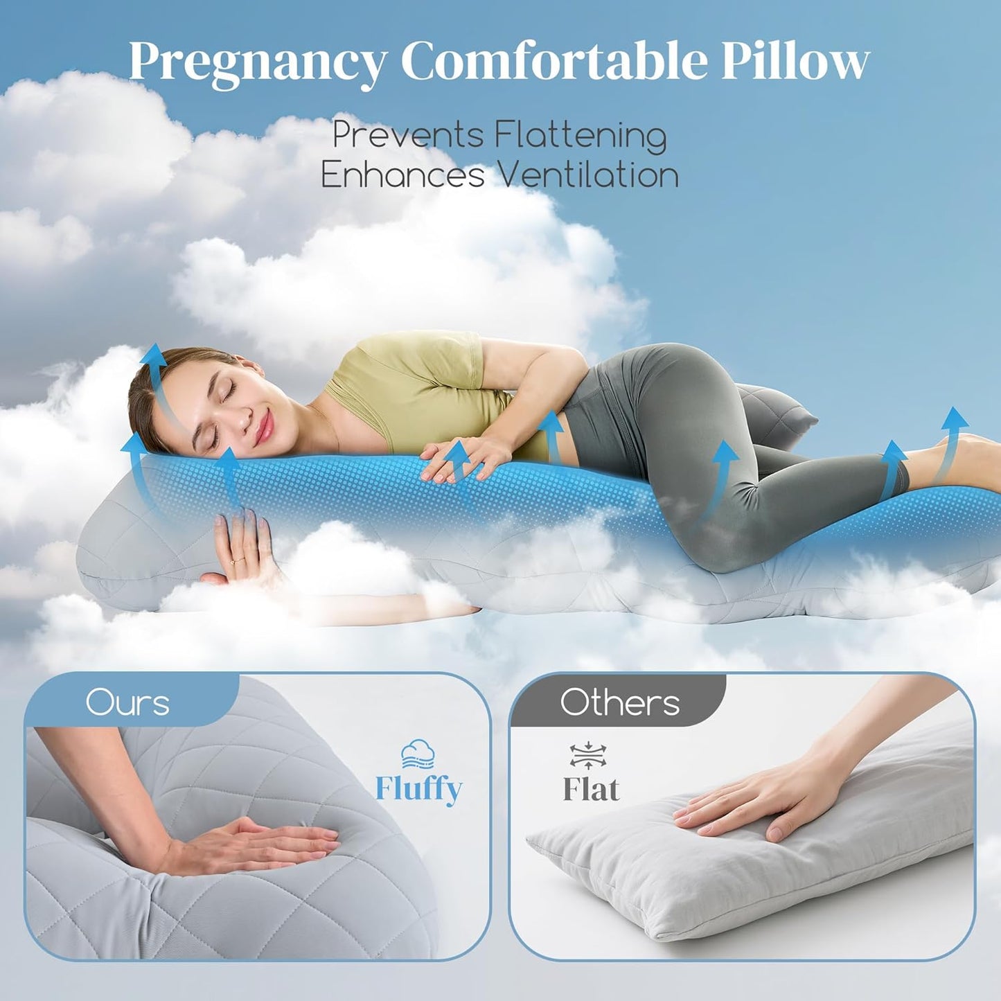 Cooling Pregnancy Pillow for Sleeping, U Shaped Full Body Maternity Pillow with Diamond Quilted Cool Fabric – Support for Back, Belly, Legs, HIPS for Pregnant Women, 51 Inch Body Pillow, Grey