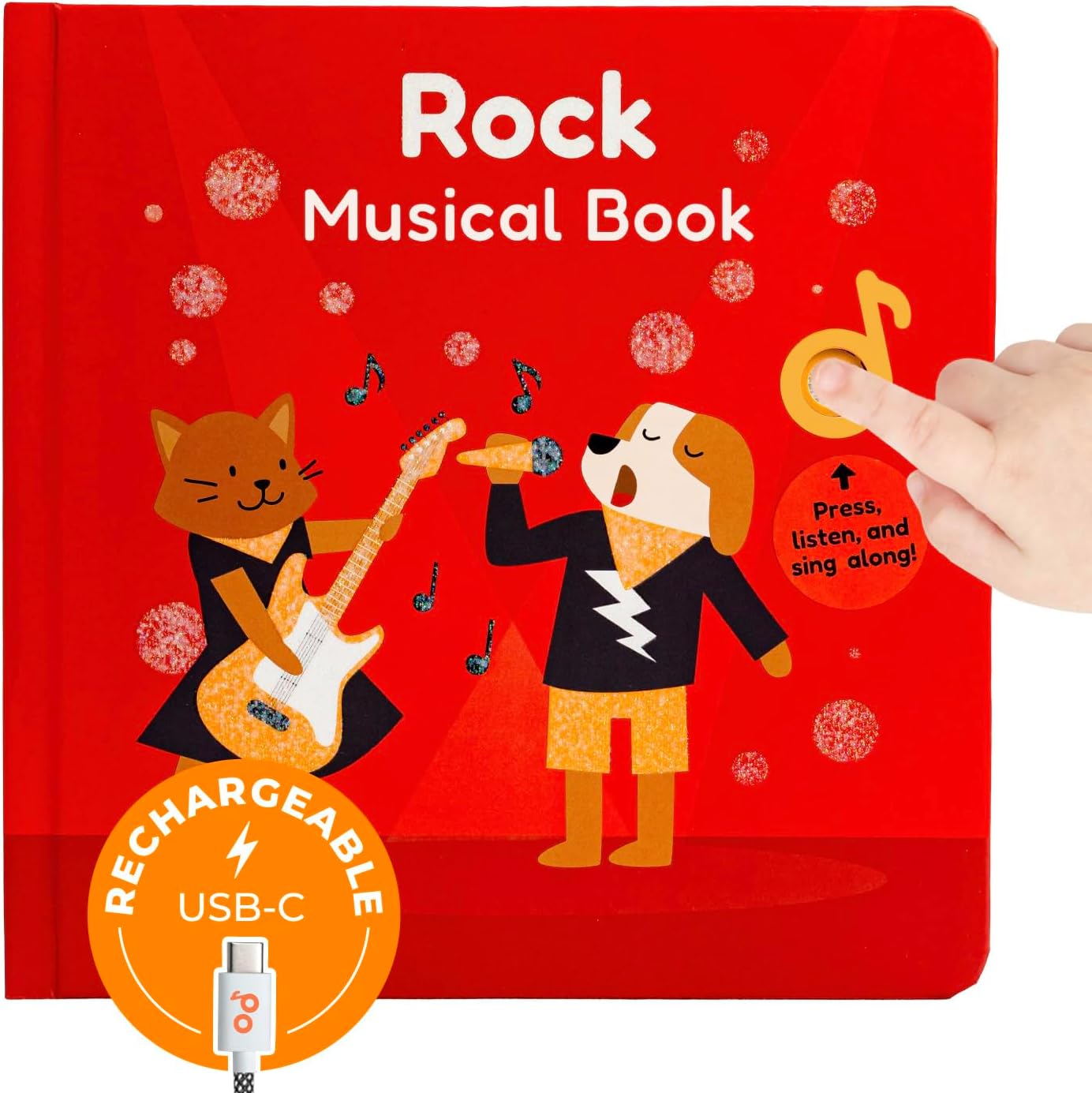 Cali's Books Rock Music Books for Toddlers 1-3 - Singing Button Sound Board Book for 2 Year Old Children, Musical Toddler Rock Songs Toys, 18 Month Interactive Learning Toy, USB-C Rechargeable