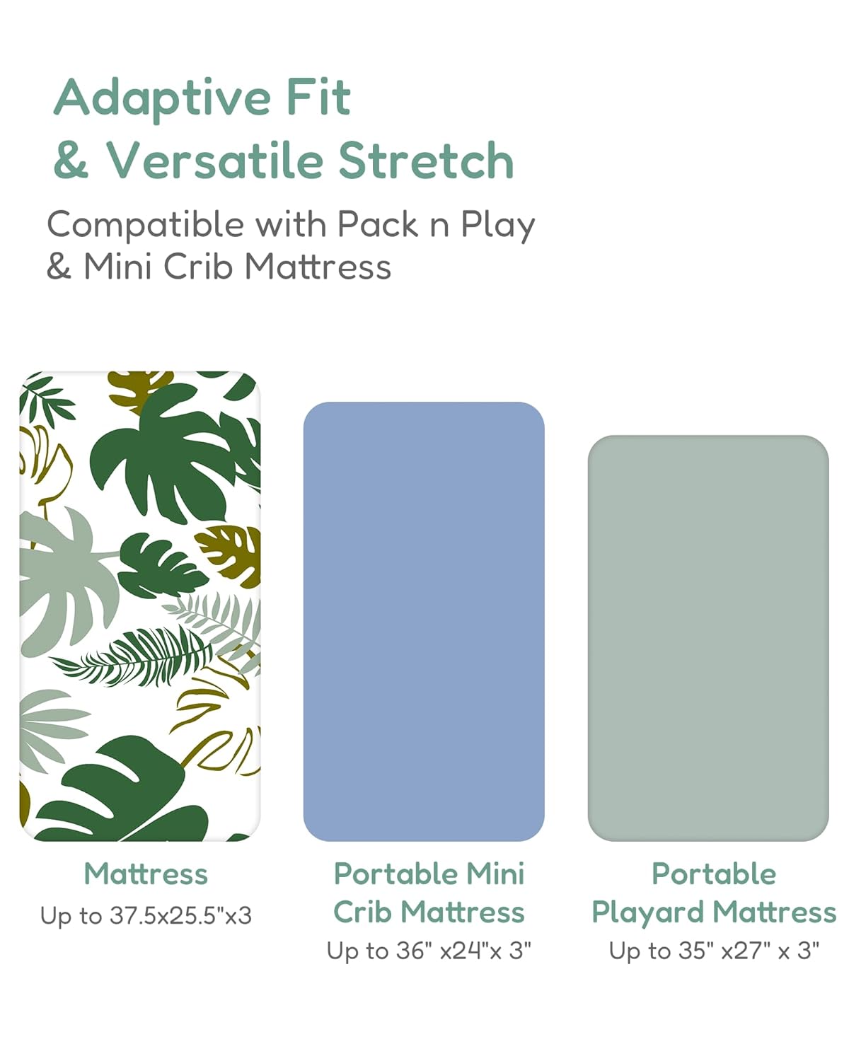 Pack and Play Sheets Fitted, Ultra Soft Mini Crib Sheets Boy Girl, Monstera&Green, Hypoallergenic and Soothing, Premium Jersey Pack N Play Mattress Sheets, 2 Pack