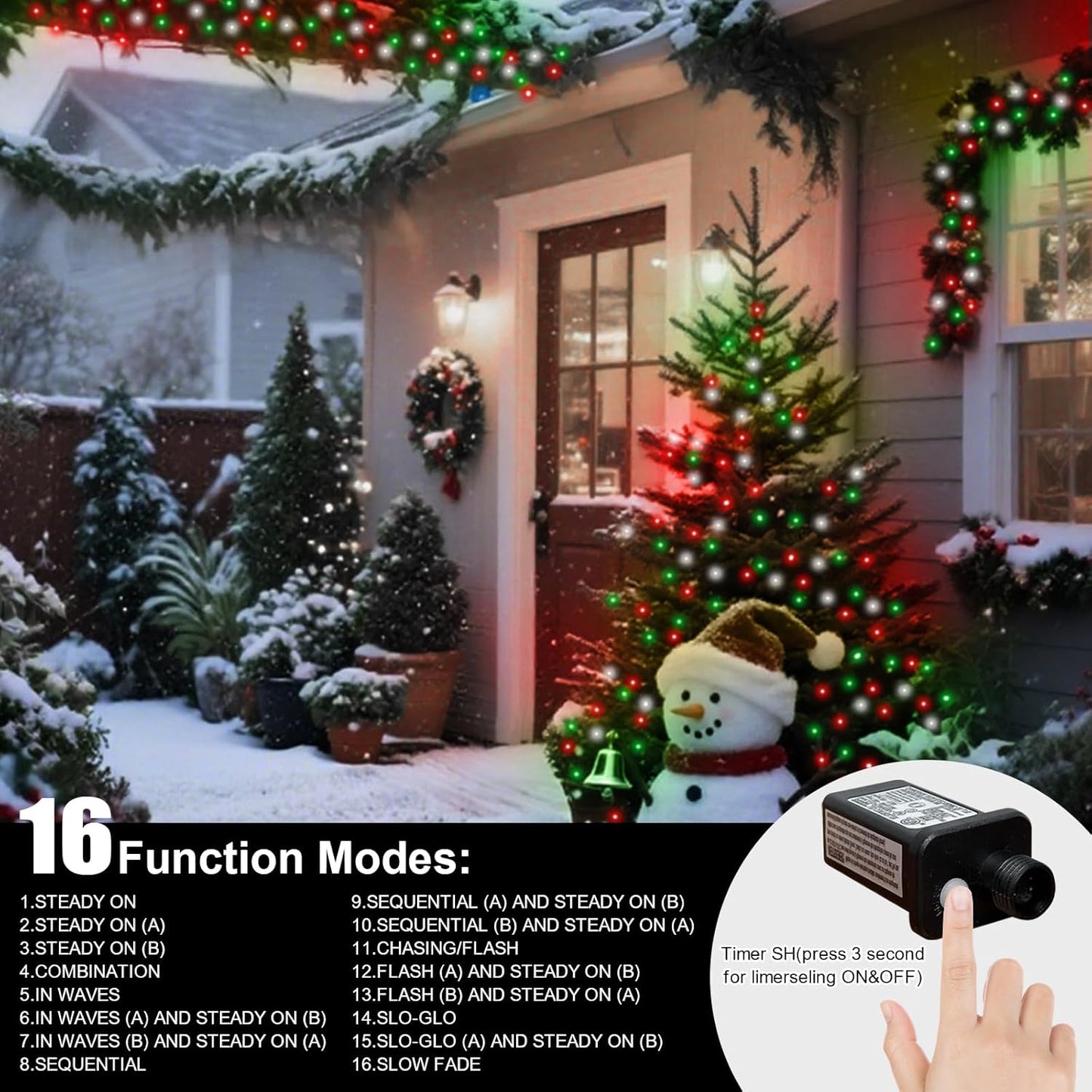 33ft Christmas Decorative Mini Lights, 100 LED Green Wire Fairy Starry String Lights Plug in, 16 Lighting Modes for Outdoor Xmas Tree Wedding Party Decoration (Red/Green/White)