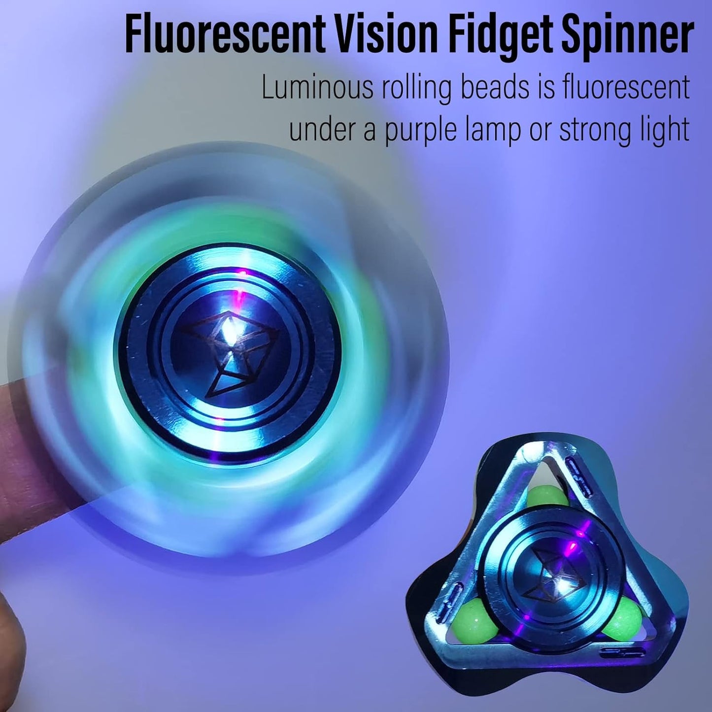 FREELOVE Upgraded Fox Metal Fidget Spinner for Adults, Steel/Glow Balls Clicking Noise, Mini Small Tiny Pocket Tri Finger Gyro, Long Spinning Premium Bearing Toy, Stainless Steel CNC, Mirror Blue