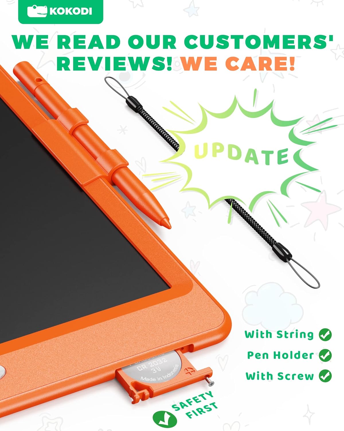 KOKODI LCD Writing Tablet, 10 Inch Colorful Toddler Doodle Board Drawing Tablet, Erasable Reusable Electronic Drawing Pads, Educational and Learning Toy for 3-6 Years Old Boy and Girls