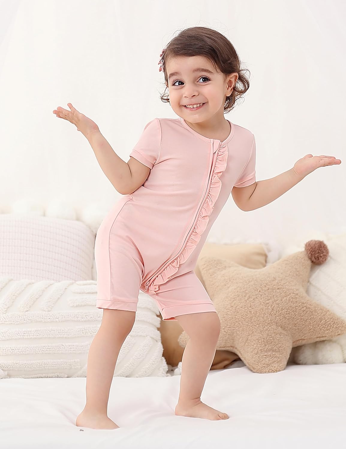 JunNeng Baby Boy Girl 2 Pack Rayon of Bamboo Summer Sleeper Infant Soft Short Sleeve Zipper Footless One-piece Romper