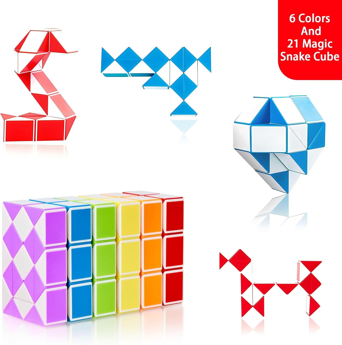 21 Pack 24 Blocks Magic Snake Cube Fidget Toy,Mini Twist Puzzle Toys for Kids Teens Birthday, Party Favours, Carnival Prizes,Classroom Rewards,Party Supplies (S3)