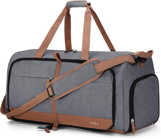 Lekesky Foldable Travel Duffel Bag for Women, 60L Large Duffle Bag with Separate Shoes Compartments & Straps, Carry On Weekend Bag for Women, Hospital, Overnight(Grey)