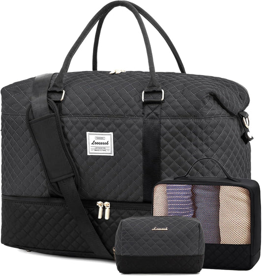 LOVEVOOK Travel Weekender Bag for Women, Carry on Overnight with Shoe Compartment, Travel Duffle Women, Yoga Gym Duffel with Wet Pocket, Hospital Bags for Labor and Delivery, 3 Pcs Set