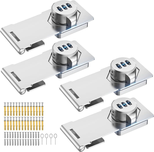 Household Cabinet Password Hasp Locks, Cabinet Locks with Combination, Door Security Slide Latch for Small Barn Doors, Bathroom, Outdoor, Garden (4 Pack Silver)