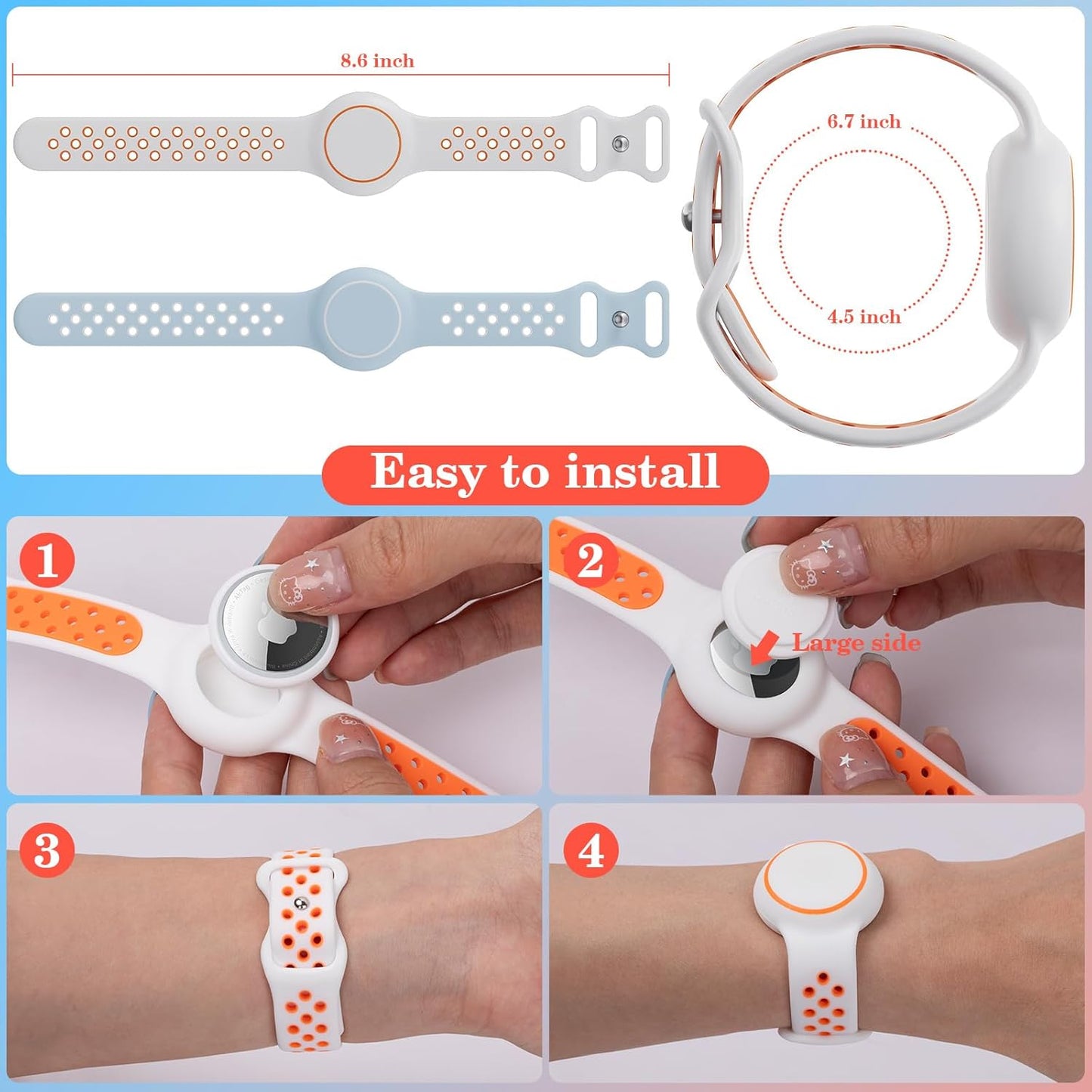 Waterproof Bracelets Compatible with AirTag for Kids, 2 Packs Silicone Holder with Hidden Cover Design Wristband Compatible with AirTag for Child, Breathable GPS Tracker Holder for Kids LBPO