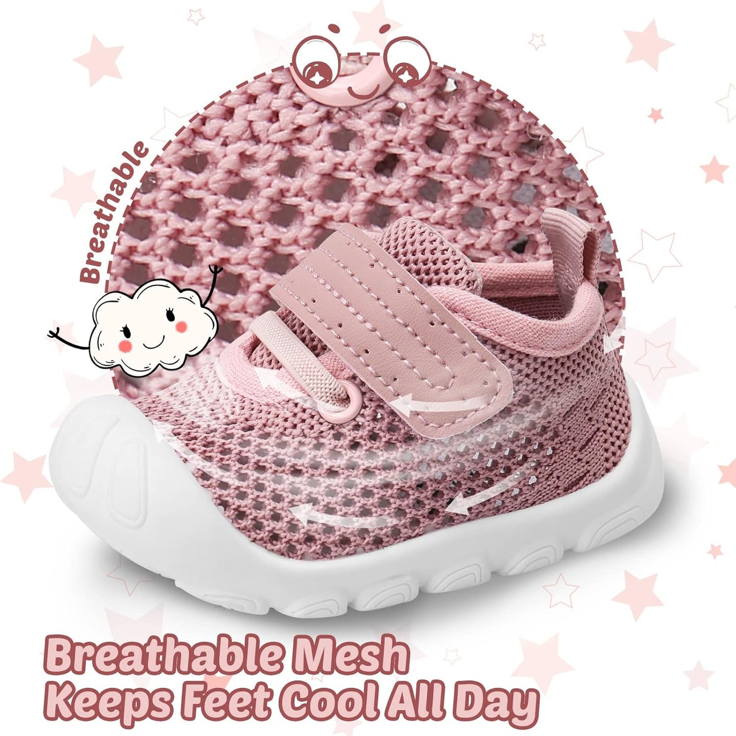 Baby Walking Shoes Toddler Girl Boy Soft Sole Breathable Mesh Slip on Summer Wide Shoes Infant Flexible Lightweight Non-Slip Safer Causal Tennis Shoes Toddler First Walkers Shoes Rubber Soles Outdoor