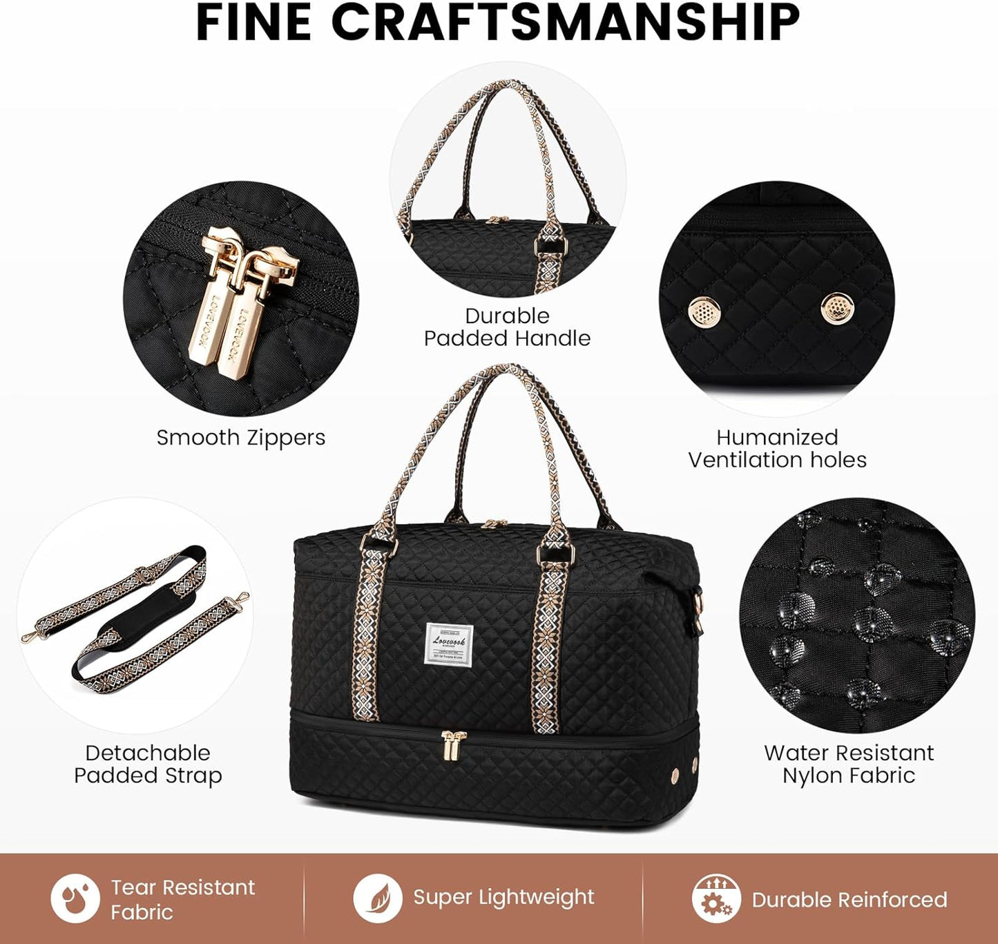 LOVEVOOK Travel Duffle Bag,Weekender Bags for Women with Shoe Compartment，Carry on Overnight Bag with Toiletry Bag,Gym Duffel Bag with Wet Pocket, Hospital Bags for Labor and Delivery