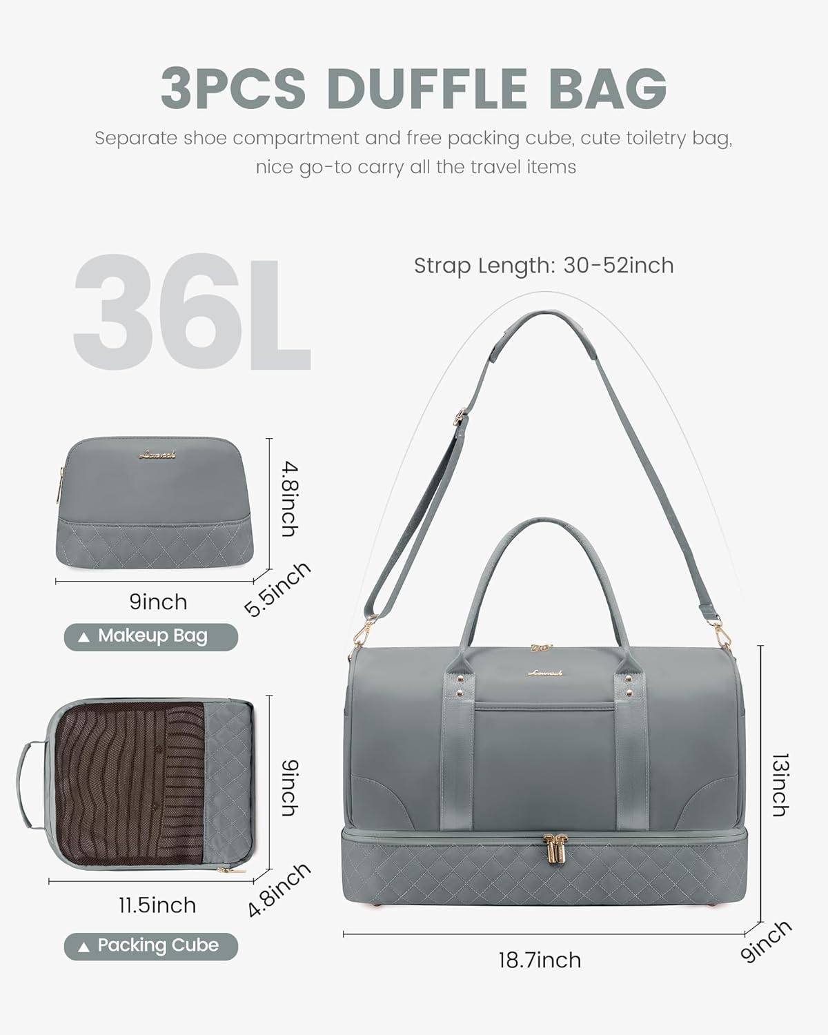 LOVEVOOK Travel Bag,Weekender Bag for Women Travel Duffle Bag with Shoe Compartment,Carry on Overnight Bag with Wet Pocket,Gym Yoga Duffel Bag,Hospital Bags for Labor and Delivery,3 Pcs Set