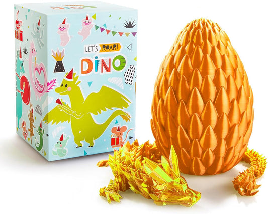 Dragon Egg,15 inchs Crystal Dragon,Articulated Dragon, Fidget Toys for Autism/ADHD,3D Printed Gift Toy, Executive Desk Toys,Home Office Decor (Gold)