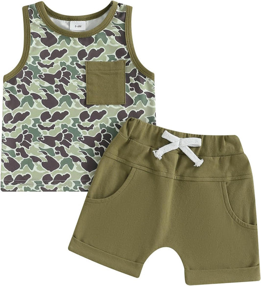 Kupretty Baby Boy Summer Clothes Sleeveless Tank Tops Vest T-Shirt + Casual Shorts Toddler Outfits Set