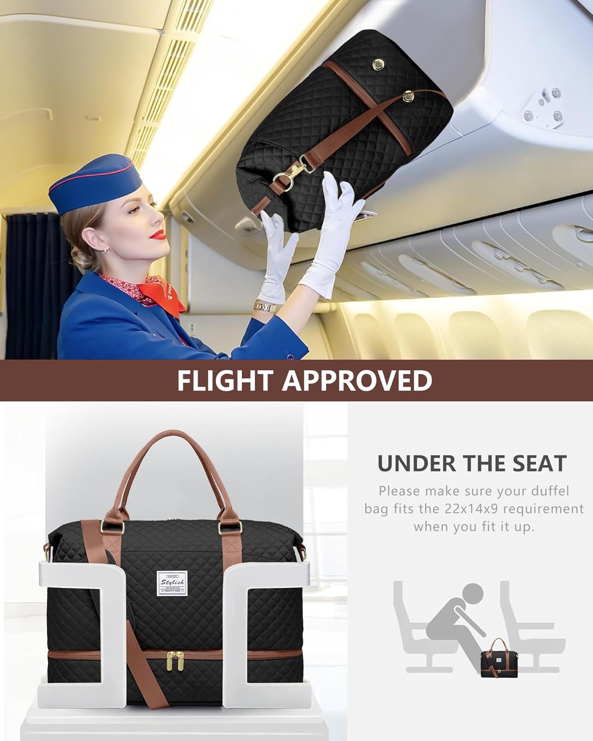 Travel Duffle for Women Weekender Bags - Large Duffel Overnight Bag with Shoe Compartment Carry on Tote Toiletry Weekend Yoga Gym Bags with Wet Pocket Hospital for Labor and Delivery Black Brown