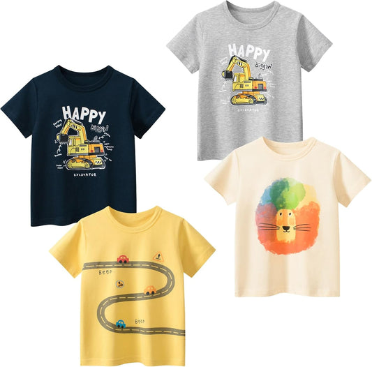 Boys' 4-Pack Excavator Short Sleeve Crewneck T-Shirts Top Tee Size 2-7 Years Toddler Boys' Value Pack Cotton T-Shirt
