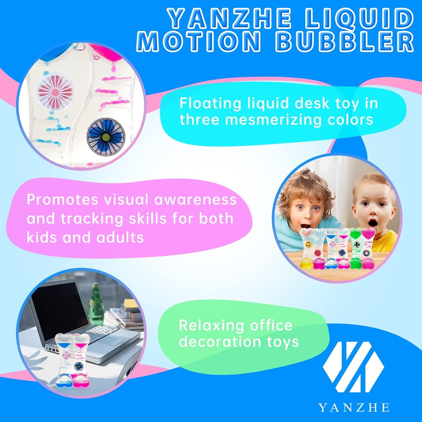 Liquid Motion Bubbler for Kids and Adults, Liquid Motion Bubbler Sensory Toys, Liquid Timer for Sensory Play, Fidget Toy,Stress Management,Cool Desk Decor (2023 Latest 3-Pack)