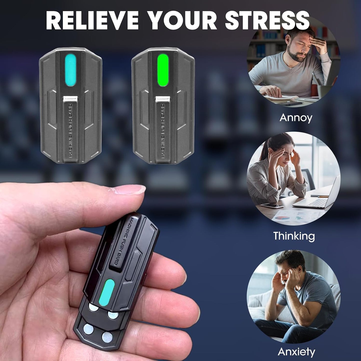 Fidget Slider Mecha Push Card Glow in The Dark Metal Magnetic Haptic Fidget Toys Adults, 3 Layer Push Card for Stress Relief (Blue Light)