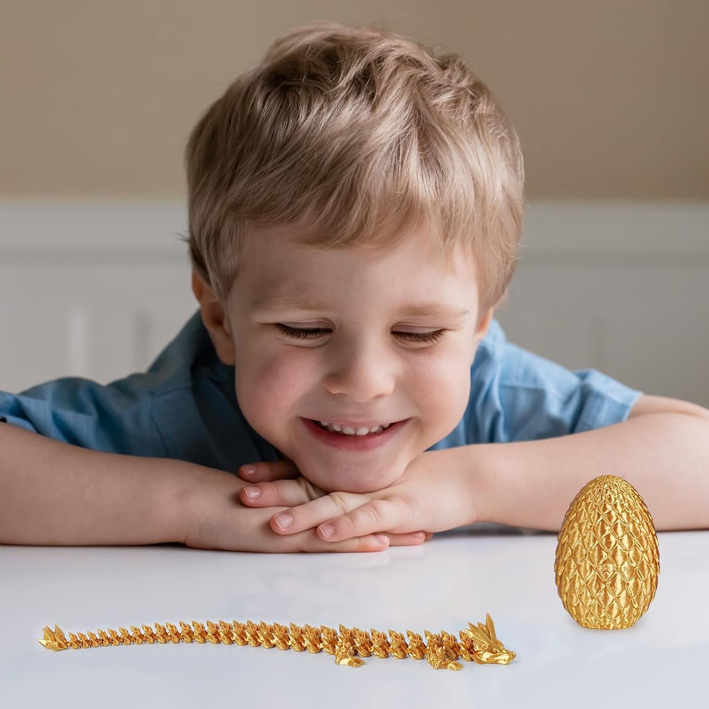 Small Dragon Eggs with Dragon Inside, 3D Printed Surprise Funny Gifts for Kids, Articulated Dragon Fidget Toys for Adults, Executive Desk Toys Office Room Décor (Gold)