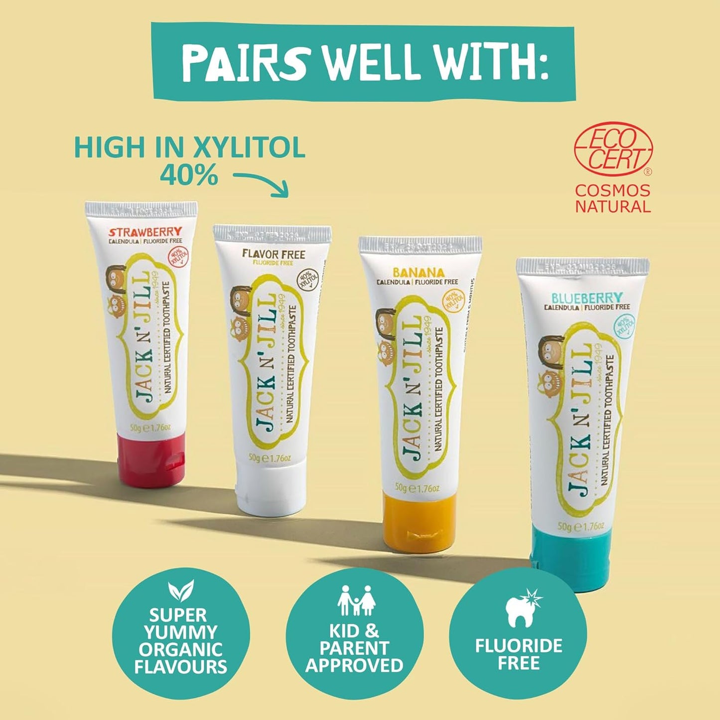 Jack N' Jill Kids Toothbrush - Extra Soft Bristle Toothbrush for Kids, Handle & Packaging Made from Plants (Corn), Ergonomic Handle for Little Hands - Dino Baby (1 Pack)