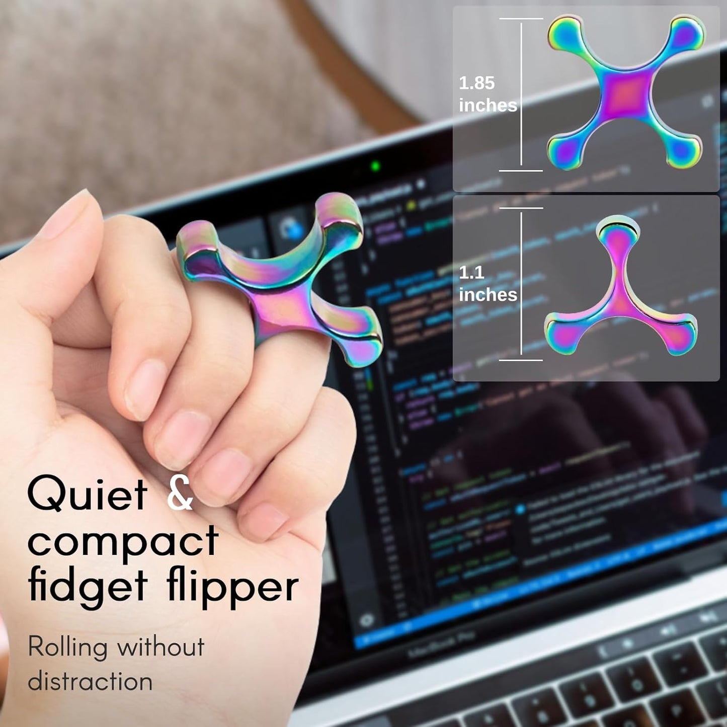 Fidget Toys Adults - Metal Finger Fidget Flipper 2Shapes - Quiet Unique Fidget Ring Stim Toys - Stocking Stuffer & Top Gadget Gift Idea (Rainbow)