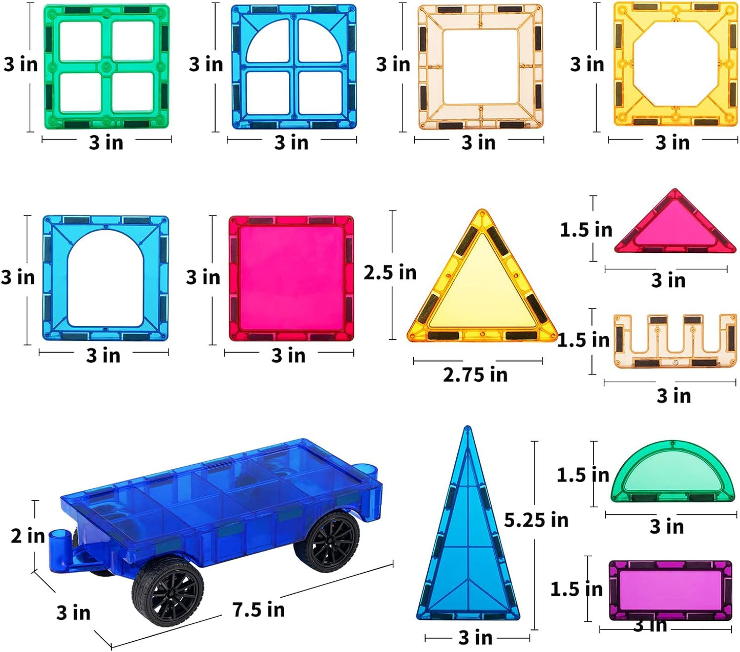 TEMI Magnetic Tiles,Building Blocks, Magnets Building Set, Learning and Education Toys Christmas Toy Gift for Ages 3 4 5 6 7 8+ Year Old Toddler Kids Boys and Girls (Magnetic Tiles-80pcs)