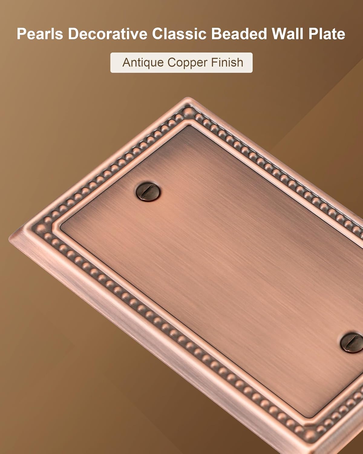2-Pack Blank Outlet Cover Wall Plate, Metal Switch Plates Outlet Covers, Antique Copper Pearls Beaded Decorative Wall Plates for Electrical Outlets