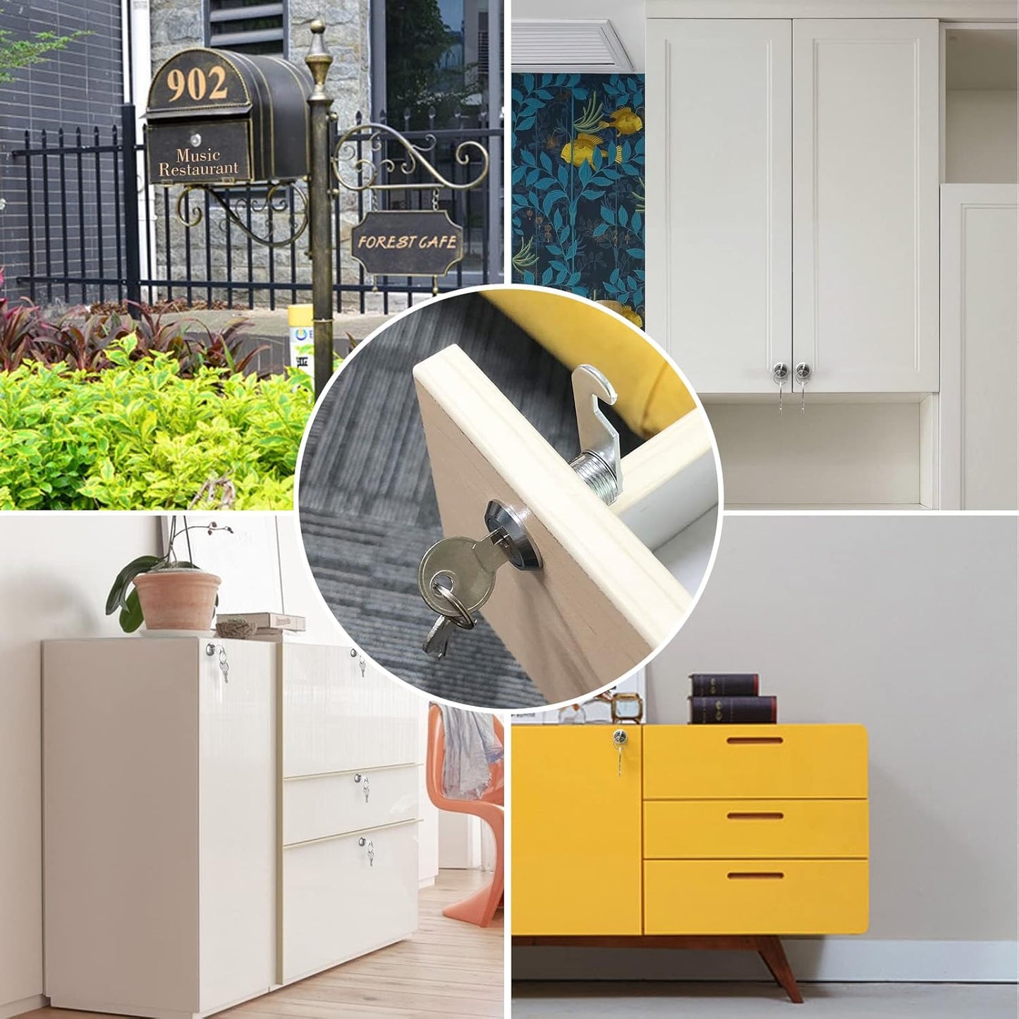 3 Pcs Cabinet Locks with Key, Mailbox Lock 1-1/8" Keyed Alike, Barrel Desk Locks for Drawers and File Cabinets Drawer Lock with Keys, Zinc Alloy