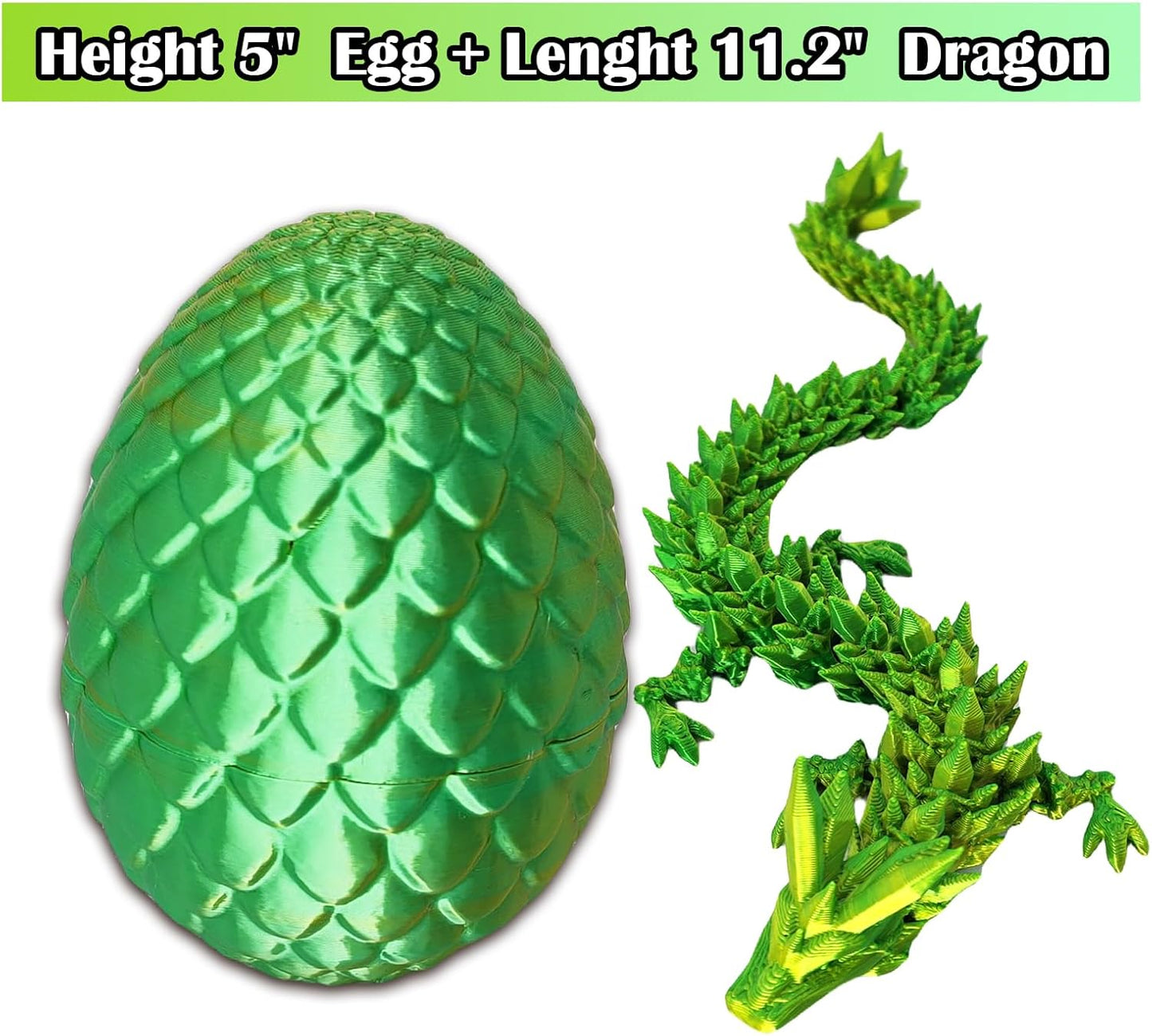 3D Printed Dragon Egg, 3D Printed Articulated Dragon Eggs with Dragon Inside, Crystal Dragon Fidget Toy, Adults Fidget Toys, Mystery Dragon Egg for Autism and ADHD（Laser Yellow Green）
