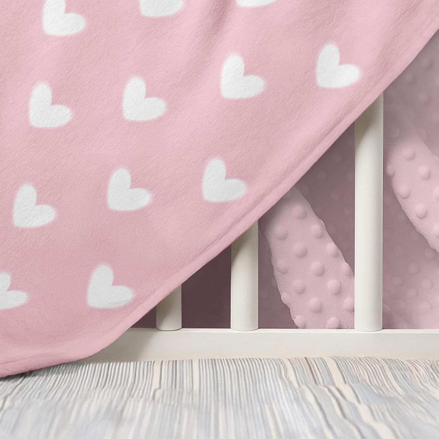 Heart Minky Baby Blanket 30 x 40 Inches for Girls, Soft Plush Receiving Blanket with Dotted Back, Gift for Toddler Newborn Infant Christmas Birthday Baby Shower