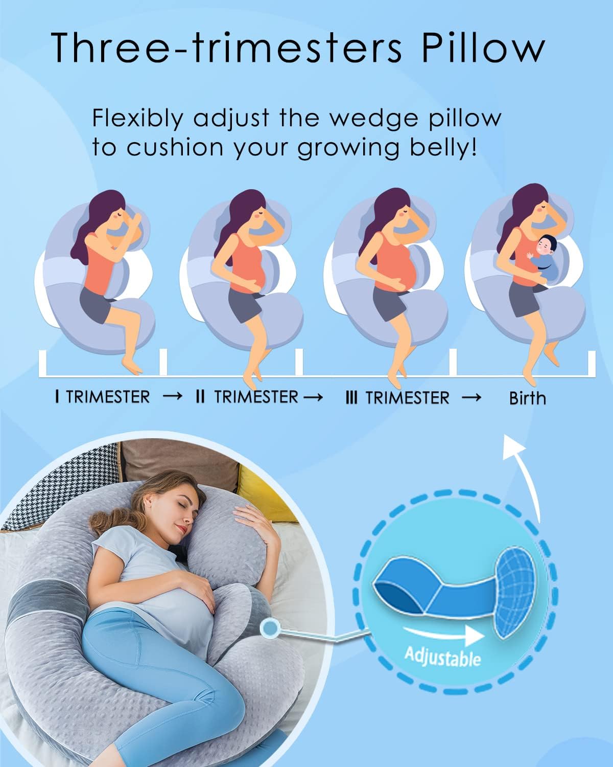 QUEEN ROSE Pregnancy Pillows, E Shaped Full Body Pillow for Sleeping, with Pregnancy Wedge Pillow for Belly Support, 60 Inch Maternity Pillow for Side Sleeper, Grey Velvet