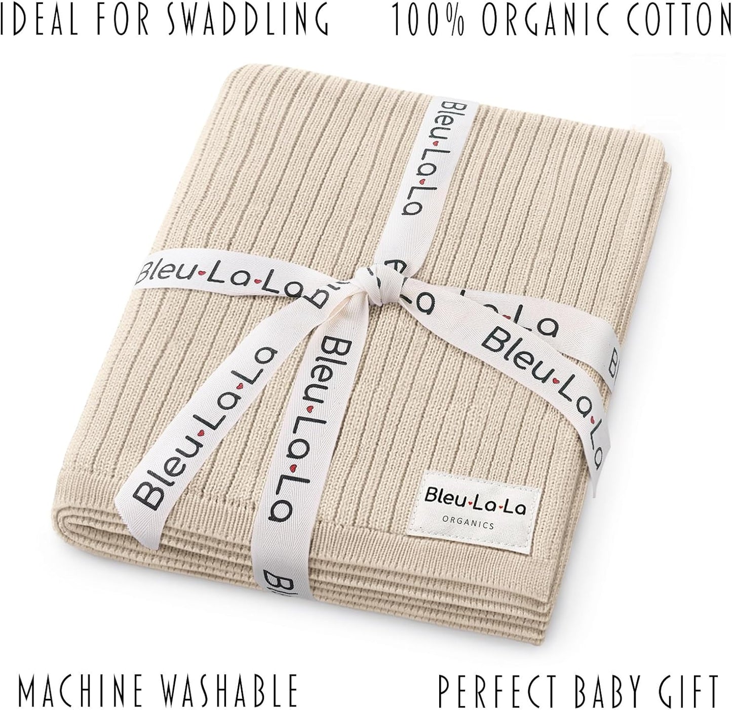 Organic Ribbed Swaddle Blanket for Boys & Girls - 100% Luxury Organic Soft Cotton Knit Warm Cozy Cuddle Stroller Crib Blanket for Newborns, Infants, & Toddlers (Oatmeal)
