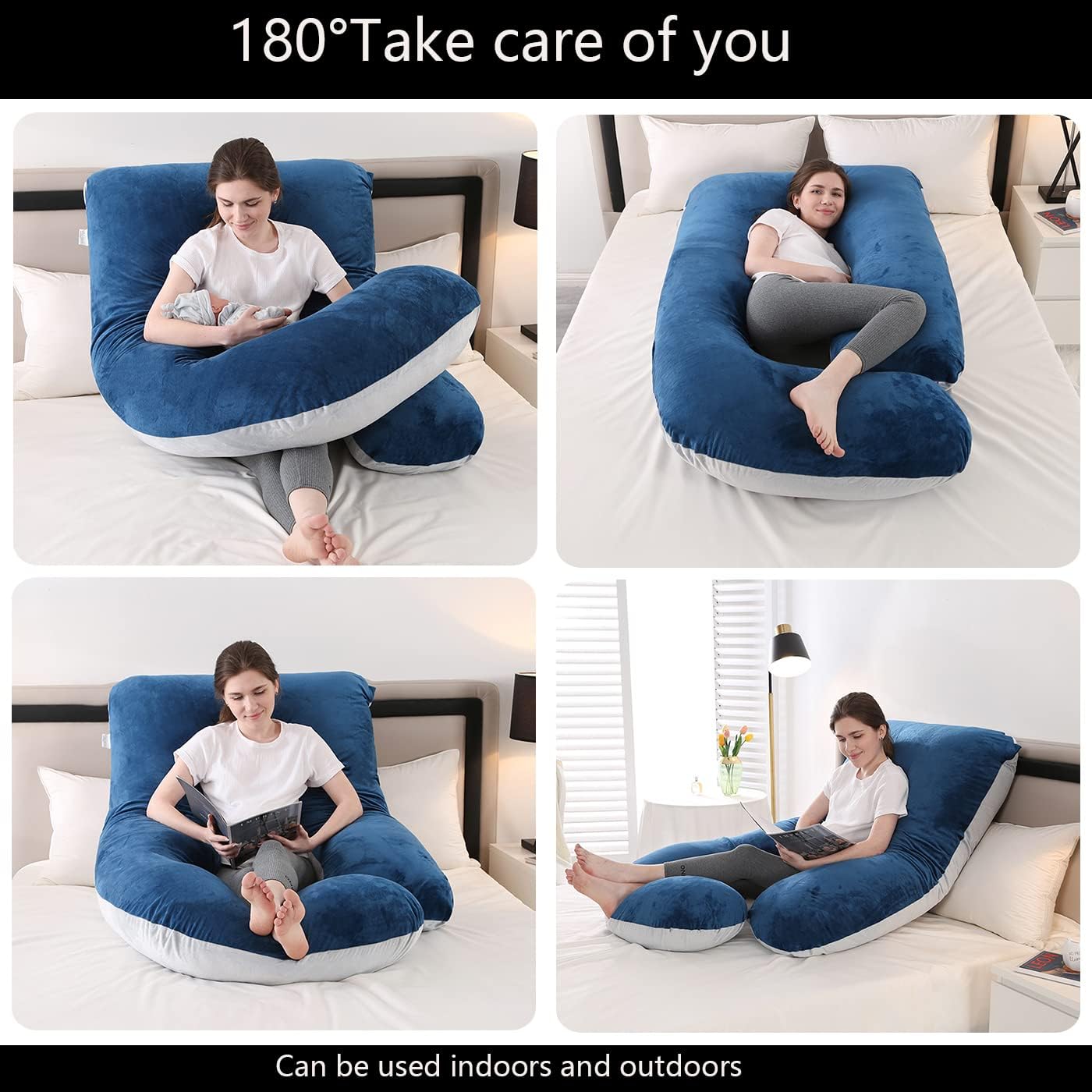 Pregnancy Pillow J-Shaped Full Body Pillow, 59 inch with Velvet Cover Easy to Remove and Wash, Support Pregnant Women's Backs Legs and HIPS, Improve Sleep,Pregnancy Pillow for Women ，Blue Grey