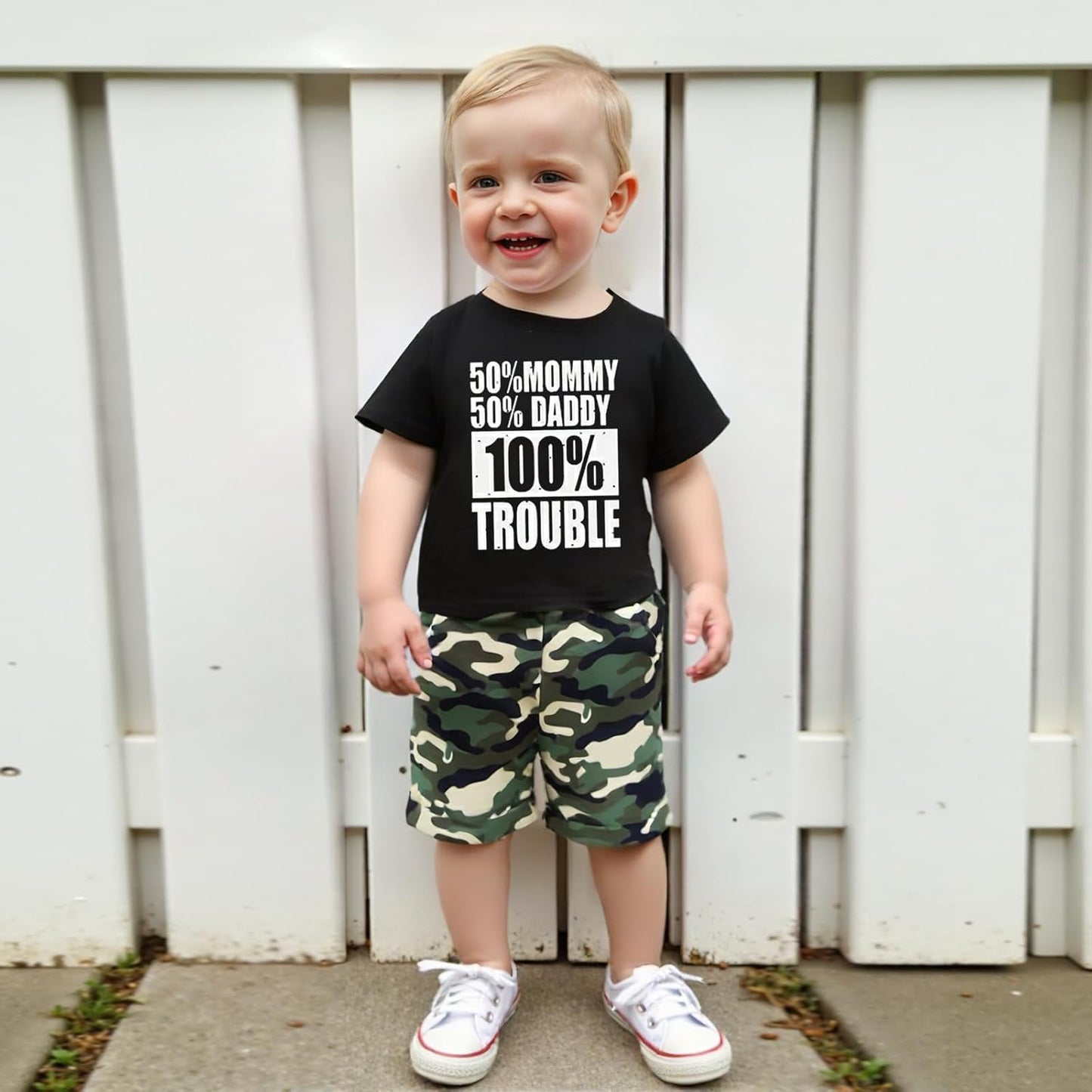 wdehow Toddler Kids Baby Boy Summer Clothes Sets 1T 2T 3T 4T 5T Letter Print Short Sleeve Tops Camouflage Shorts Outfits