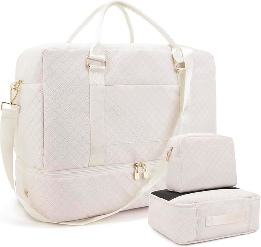 Soperwillton Women Travel Duffel Bags Carry On Overnight Bag with Shoe Compartment & Toiletry Pouch Gym Bag with Wet Pocket