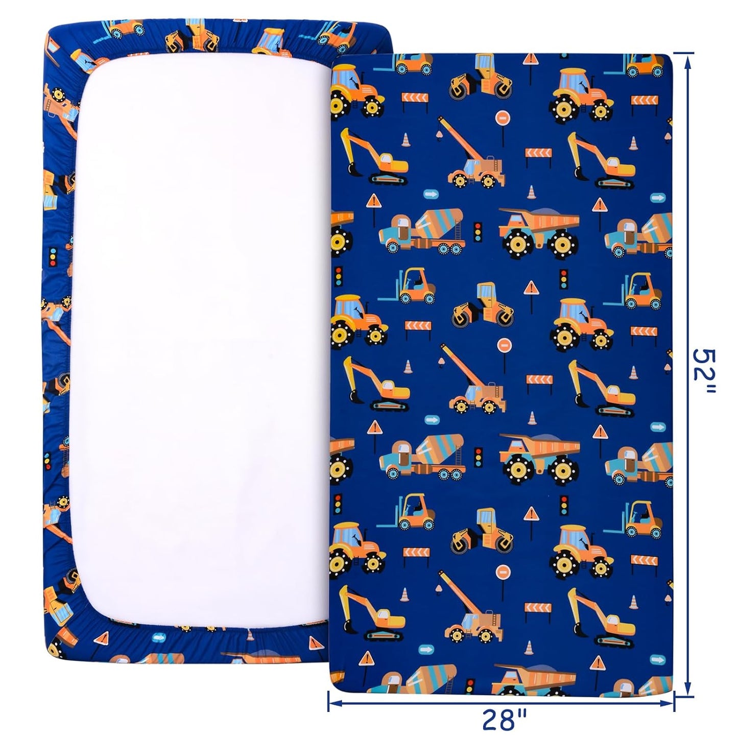 UOMNY Crib Sheet 52x28 Baby Sheet for Boys Breathable Fitted Crib Sheet for Standard Crib and Toddler Mattress Toddler Sheet Engineering Vehicle Blue