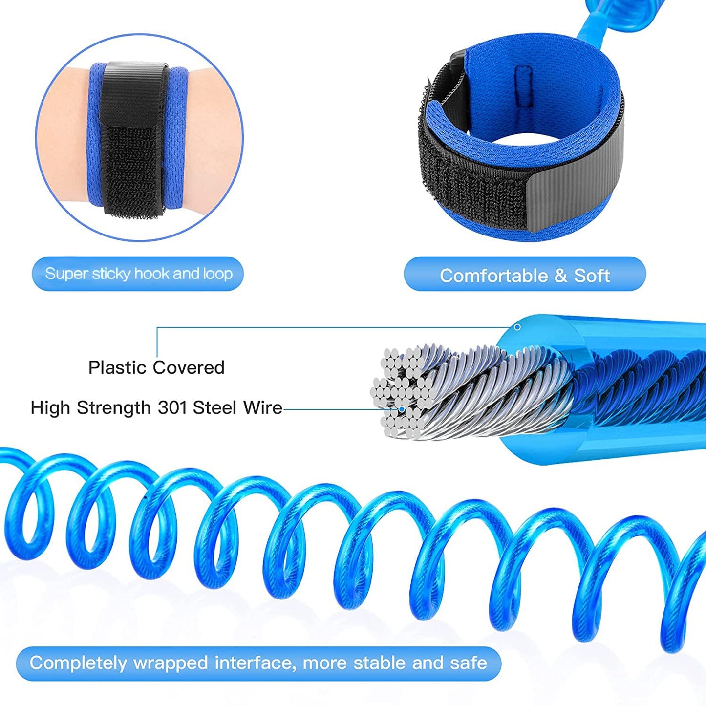 Anti Lost Wrist Link for Toddlers, Safety Toddler Leash, Child Leash, Wrist Leash for Babies and Kids, Children's Safety Wristband for Outdoor, Family Travel(8.2ft/2.5m,Blue)