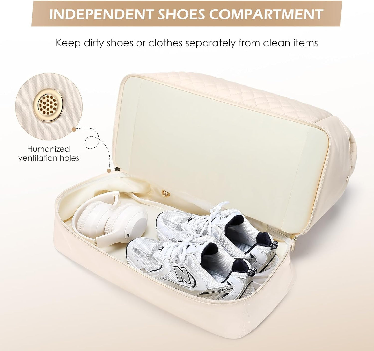 Travel Duffel Bags for Women Weekender Overnight Duffle Bag with Wet Pocket Shoes Compartment Carry on Tote Bag for Business,Trips,Travel,Sports,Gym,Yoga,Hospital,3 Pcs Set, 43L,Beige