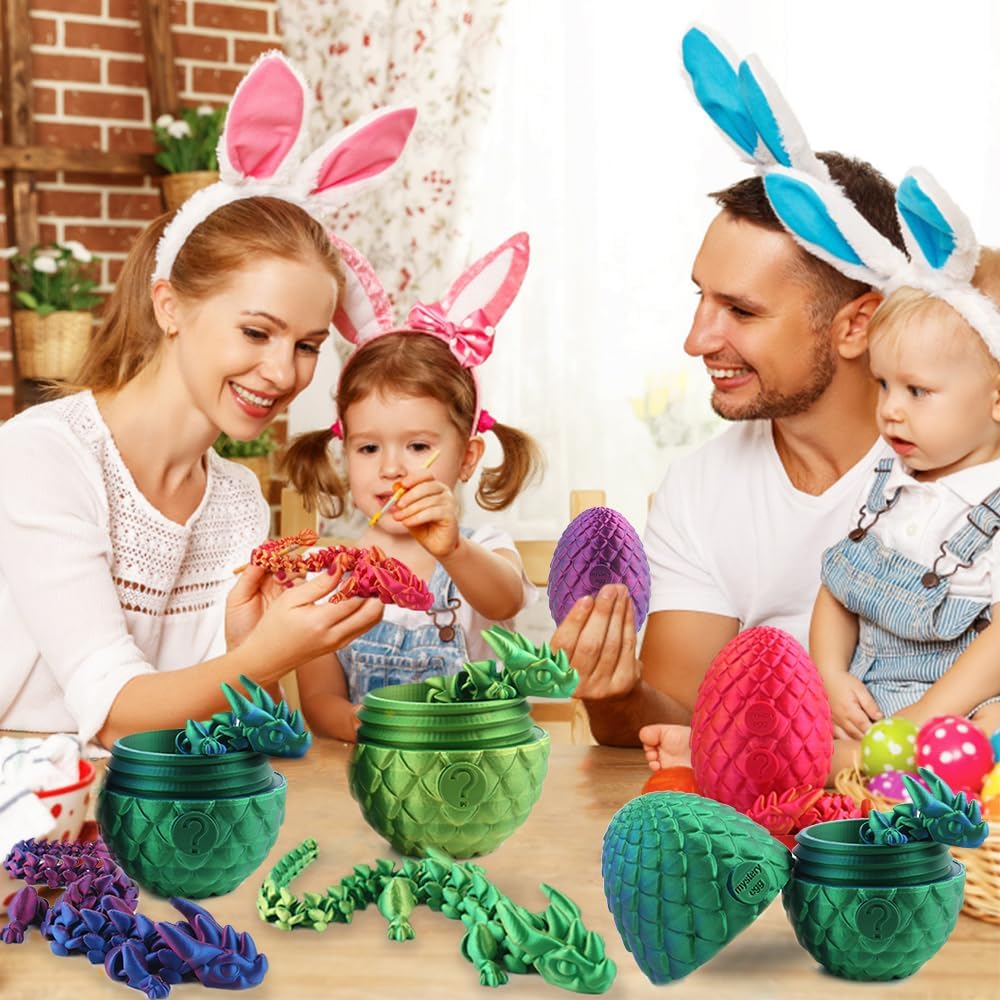 Easter Egg, 3D Printed Articulated Crystal Dragon with Egg, Flexible Joints Surprise Crystal Dragon Fidget Toy for Autism/ADHD, Home Office Decor Executive Desk Toys Gift for Kids Adults (Green)